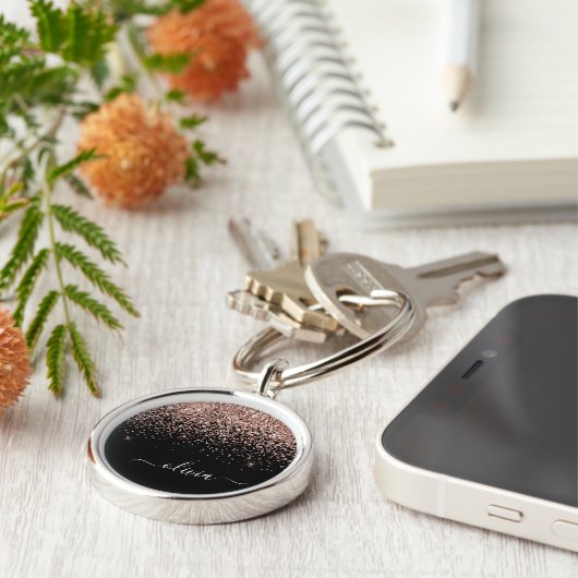 Roos Gold Blush Roze Glitter Script Monogram Girly Sleutelhanger (Zijkant)