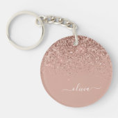 Roos Gold Blush Roze Glitter Script Monogram Girly Sleutelhanger (Voorkant)