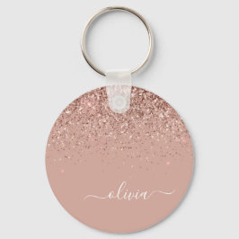 Roos Gold Blush Roze Glitter Script Monogram Girly Sleutelhanger
