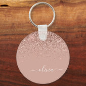 Roos Gold Blush Roze Glitter Script Monogram Girly Sleutelhanger (Voorkant)