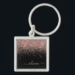Roos Gold Blush Roze Glitter Script Monogram Girly Sleutelhanger<br><div class="desc">Roos Gold - Blush roze en Black Sparkle Glitter Script Monogram Name Keychains (Sleutelhanger). Dit maakt de perfecte liefhebbende 16 verjaardag,  bruiloft,  vrijgezellenfeest,  verjaardagsdag,  baby shower of vrijgezellenfeest voor iemand die van luxe glam en stijl houdt.</div>