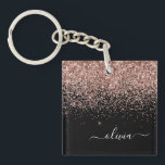 Roos Gold Blush Roze Glitter Script Monogram Girly Sleutelhanger<br><div class="desc">Zwart en Roos Gold Blush Pink Faux Folie Sparkle Glitter Script Monogram Naam Sleutelhanger. Dit maakt het perfecte zoete 16-jarige verjaardagscadeau,  bruiloft,  vrijgezellenfeest,  jubileum,  baby shower of vrijgezellenfeest voor iemand die van glamoureuze luxe en chique stijlen houdt.</div>
