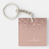 Roos Gold Blush Roze Glitter Script Monogram Girly Sleutelhanger (voorkant)