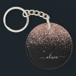 Roos Gold Blush Roze Glitter Script Monogram Girly Sleutelhanger<br><div class="desc">Roos Gold - Blush roze en Black Sparkle Glitter Script Monogram Name Sleutelhanger. Dit maakt de perfecte liefhebbende 16 verjaardag,  bruiloft,  vrijgezellenfeest,  verjaardagsdag,  baby shower of vrijgezellenfeest voor iemand die van luxe glam en stijl houdt.</div>