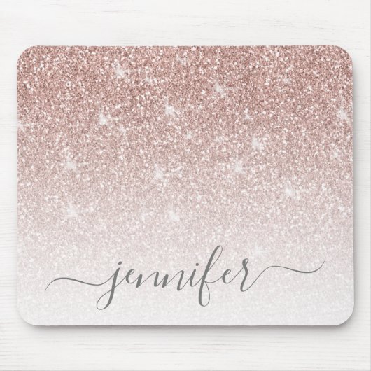 Roos Gold Blush Roze glitter Sparkle Jouw naam Muismat (Voorkant)