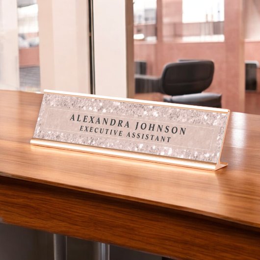 Roos Gold - Blush roze glitter Sparkle Moderne Chi Bureau Naambordje