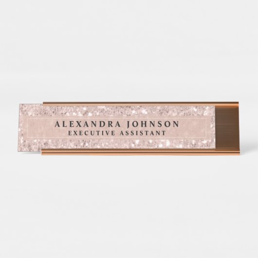 Roos Gold - Blush roze glitter Sparkle Moderne Chi Bureau Naambordje (Voorkant)