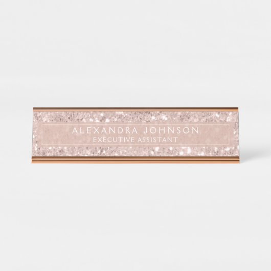 Roos Gold - Blush roze glitter Sparkle Moderne Chi Bureau Naambordje (Voorkant)