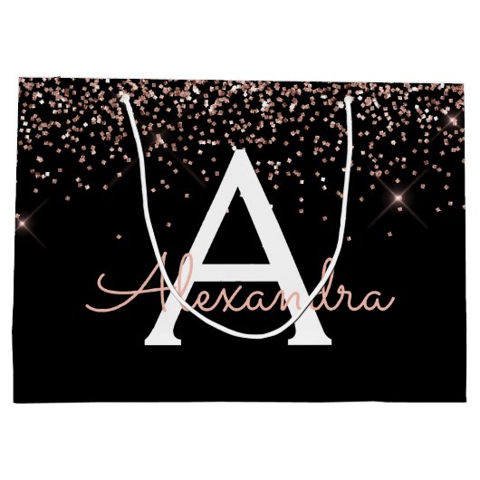 Roos Gold Blush Roze Glitter & Sparkle Monogram Groot Cadeauzakje (Achterkant)