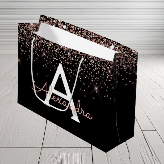 Roos Gold Blush Roze Glitter & Sparkle Monogram Groot Cadeauzakje