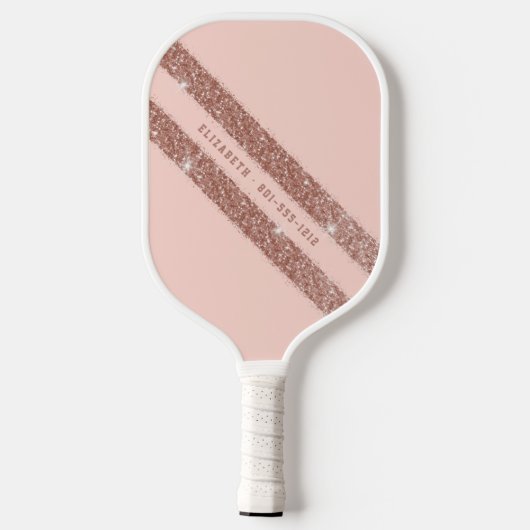Roos Gold Blush Roze Glitter Stripe Sporty Pickleball Paddle (Achterkant)