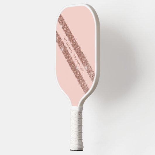 Roos Gold Blush Roze Glitter Stripe Sporty Pickleball Paddle (Links)