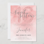 Roos Gold Blush Roze Glitter Sweet 16 Kaart (Voorkant)