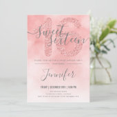 Roos Gold Blush Roze Glitter Sweet 16 Kaart (Staand voorkant)