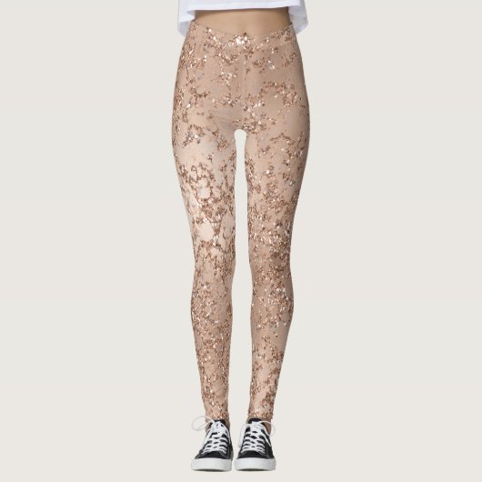 Roos Gold Blush Roze gloed Sparkle Crackle Chic Leggings (Voorkant)
