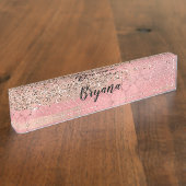 Roos Gold Blush Roze gloed Sparkle Crackle Chic Naambordje (Zijkant)