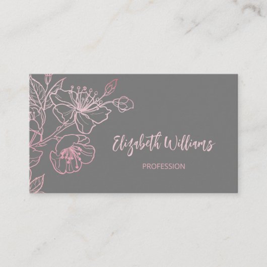 Roos Gold Blush Roze grijze Floral | QR-code Visitekaartje (Voorkant)