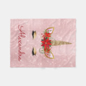 Roos Gold - Blush Roze Kerst Eenhoorn Monogram Fleece Deken (Voorkant (Horizontaal))