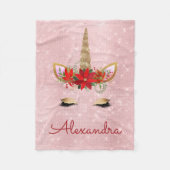 Roos Gold - Blush Roze Kerst Eenhoorn Monogram Fleece Deken (Voorkant)