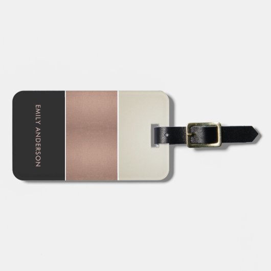 ROOS GOLD BLUSH ROZE KOPERZWART ZILVERSTROKEN BAGAGELABEL (Voorkant horizontaal)