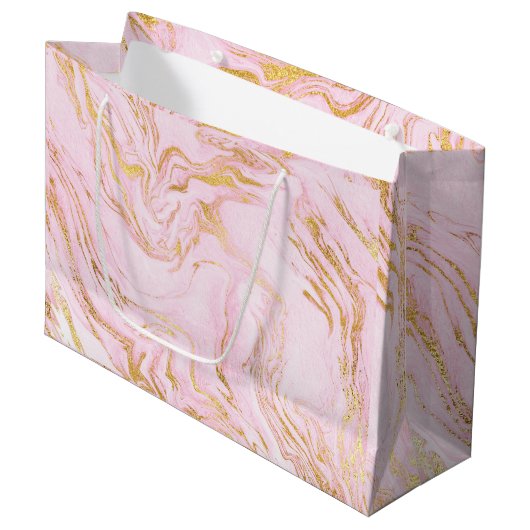 Roos Gold Blush Roze Marble White Abstract Glam Large Cadeautasje (Voorkant Gekanteld)
