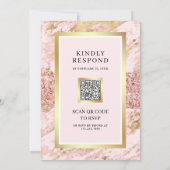 Roos Gold Blush Roze Marmer QR Code Huwelijk Kaart (Achterkant)