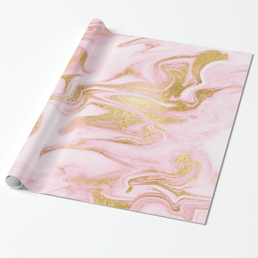 Roos Gold Blush Roze marmer White Abstract metaal Cadeaupapier (Uitgerold)