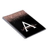 Roos Gold Blush Roze Monogram zwart Glitter Notitieboek (Rechterzijde)