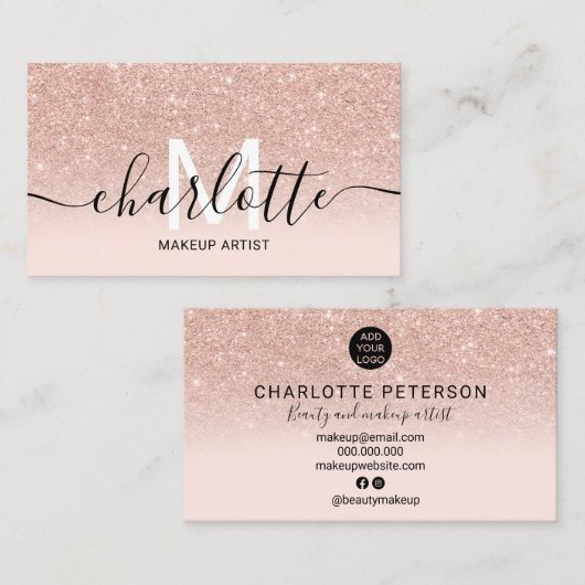 Roos Gold Blush Roze Ombre Marmeren Naam Make-up l Visitekaartje (Voorkant / Achterkant)