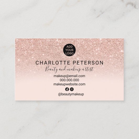 Roos Gold Blush Roze Ombre Marmeren Naam Make-up l Visitekaartje (Achterkant)