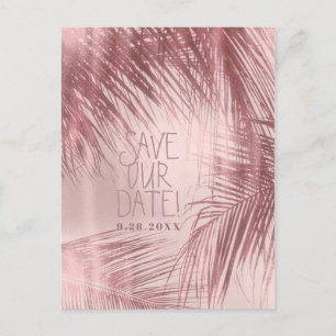 Roos Gold Blush Roze Palmbomen Save The Date Aankondigingskaart