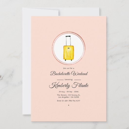 Roos Gold & Blush Roze Reizen Bachelorette Weekend Kaart (Voorkant)