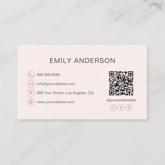 Roos Gold Blush Roze Rolling Pin Bakery Visitekaartje (Achterkant)