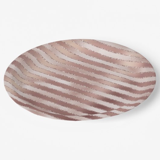 Roos Gold Blush Roze Strepen Glitz Papieren Bordje (Gekanteld)