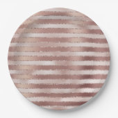 Roos Gold Blush Roze Strepen Glitz Papieren Bordje (Voorkant)