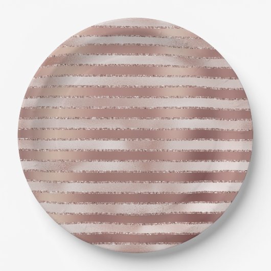 Roos Gold Blush Roze Strepen Glitz Papieren Bordje (Voorkant)