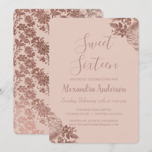Roos Gold Blush Roze Sweet Zestien Verjaardag Kaart