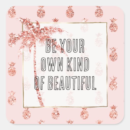 Roos Gold Blush Roze Tropische Glitter Ananas Vierkante Sticker (Voorkant)