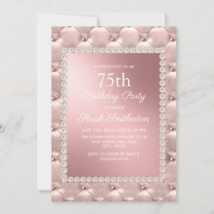 Roos Gold Blush Roze Wit 75e Verjaardagsfeest Kaart