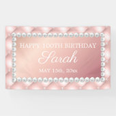 Roos Gold Blush Roze Witte Parels 100e Verjaardag Spandoek (Horizontaal)