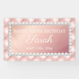 Roos Gold Blush Roze Witte Parels 100e Verjaardag Spandoek