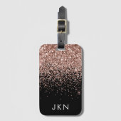 Roos Gold Blush Roze zwart Glitter Monogram Bagagelabel (Voorkant (verticaal))