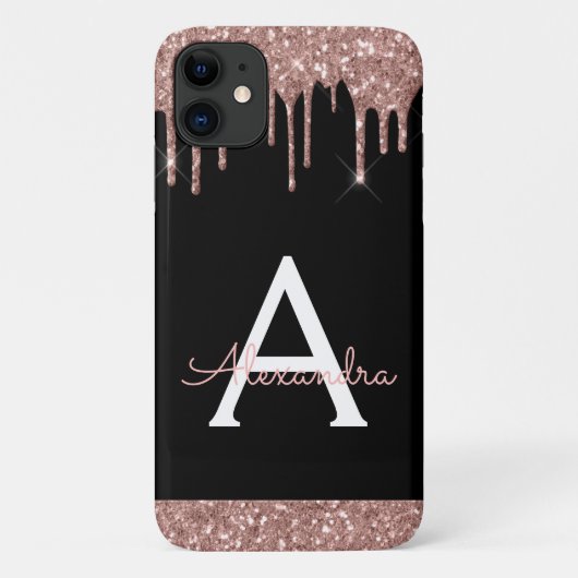 Roos Gold Blush Roze zwart Glitter Monogram Case-Mate iPhone Case (Achterkant)