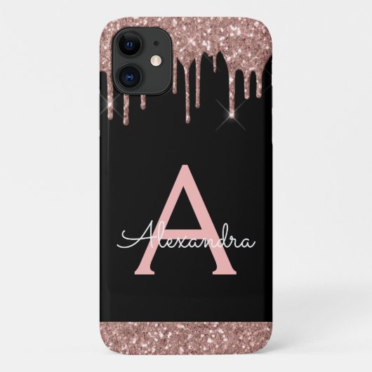 Roos Gold Blush Roze zwart Glitter Monogram Case-Mate iPhone Case (Achterkant)