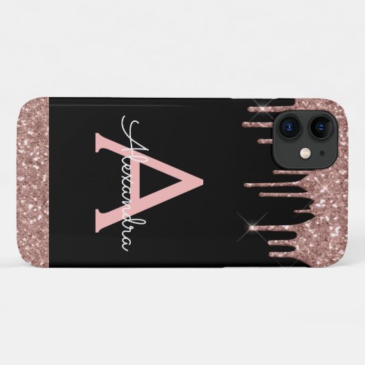 Roos Gold Blush Roze zwart Glitter Monogram Case-Mate iPhone Case (Achterkant (horizontaal))