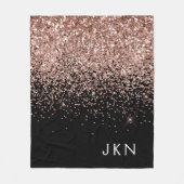 Roos Gold Blush Roze zwart Glitter Monogram Fleece Deken (Voorkant)