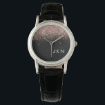 Roos Gold Blush roze zwart Glitter Monogram Girly Horloge<br><div class="desc">Zwart en Roos Goud - Blush Pink Sparkle Glitter Monogram Naam Watch. Dit maakt het perfecte afstuderen,  verjaardagsfeest,  bruiloft,  vrijgezellenfeest,  jubileum,  baby shower of vrijgezellenfeest cadeau voor iemand die houdt van glam luxe en chique stijlen.</div>