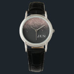 Roos Gold Blush roze zwart Glitter Monogram Girly Horloge<br><div class="desc">Zwart en Roos Goud - Blush Pink Sparkle Glitter Monogram Naam Watch. Dit maakt het perfecte afstuderen,  verjaardagsfeest,  bruiloft,  vrijgezellenfeest,  jubileum,  baby shower of vrijgezellenfeest cadeau voor iemand die houdt van glam luxe en chique stijlen.</div>