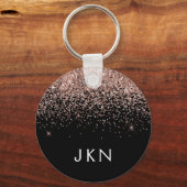 Roos Gold Blush roze zwart Glitter Monogram Girly Sleutelhanger (Voorkant)