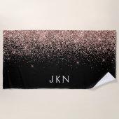 Roos Gold Blush roze zwart Glitter Monogram Girly Strandlaken (Voorkant)